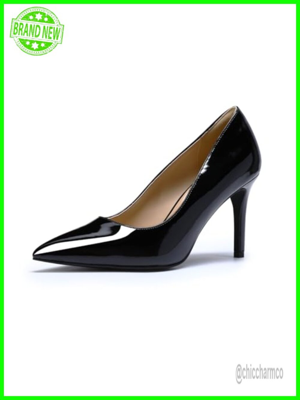 Women's Pumps Pointed Toe Stiletto High Heels Slip On 3.35 Inch PU